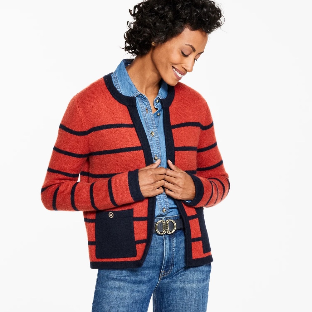 Talbots Academia Double Knit Stripe‎ Preppy Sweater Jacket Size XLp
